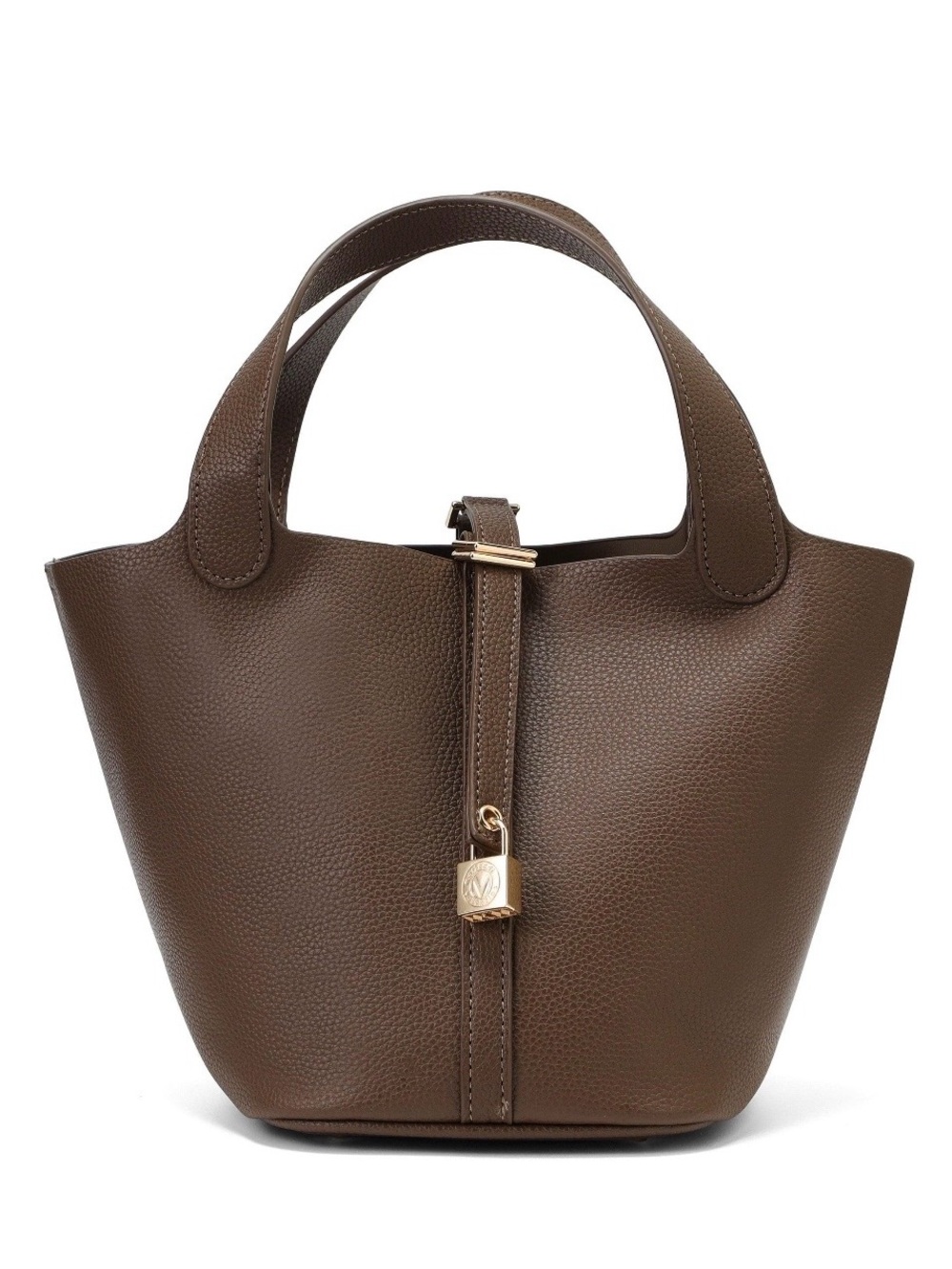 Valentino Orlandi Brown Pebbled Leather Bucket Tote Gold Lock NWT